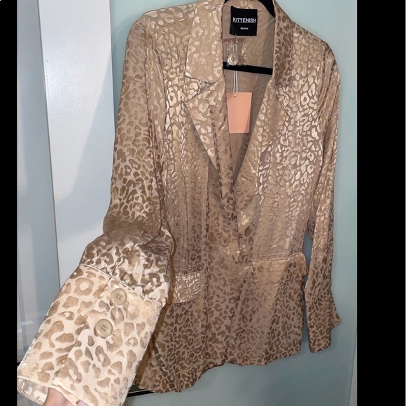 BRAND NWT 🏷️ KITTENISH LIGHT CHAMPAGNE TONAL LEOPARD JACKET MEDIUM - Picture 3 of 7